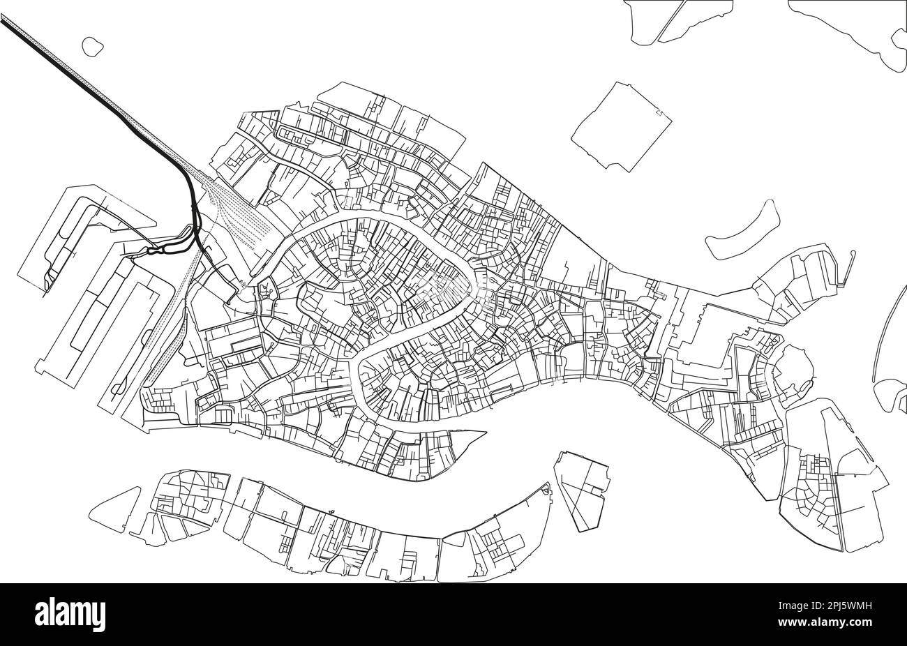 Mappa vettoriale di Venezia in bianco e nero con strati separati ben organizzati. Illustrazione Vettoriale