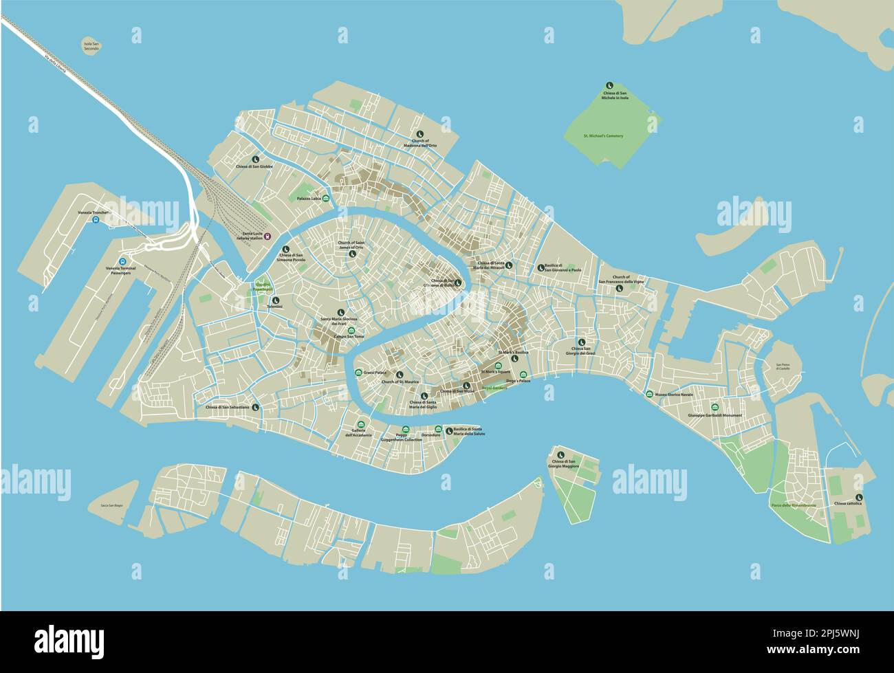 Mappa vettoriale della città di Venezia con strati separati ben organizzati. Illustrazione Vettoriale