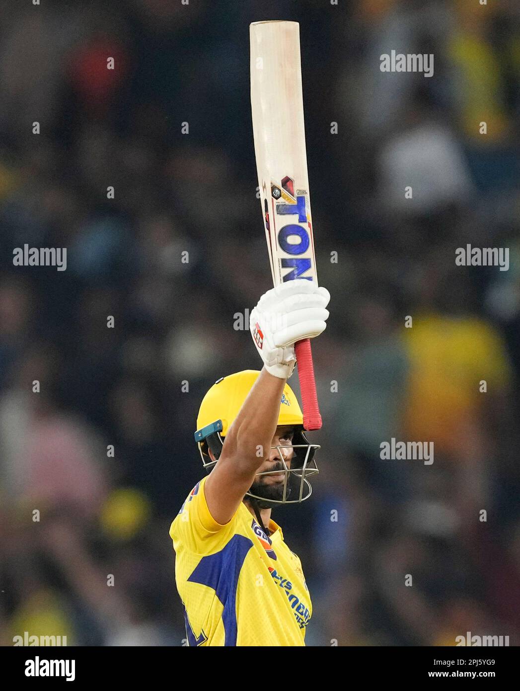Chennai Super Kings' Ruturaj Gaikwad celebrates after scoring half a ...