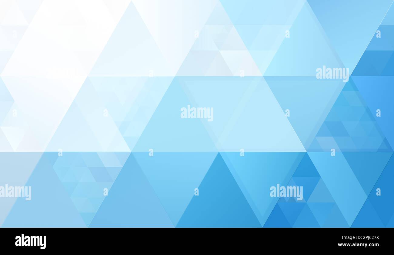 Sfondo astratto composto da molti triangoli bianchi, blu chiaro e blu in diverse dimensioni. Cornice intera forma triangolare geometrica sfondo, copia spazio Foto Stock