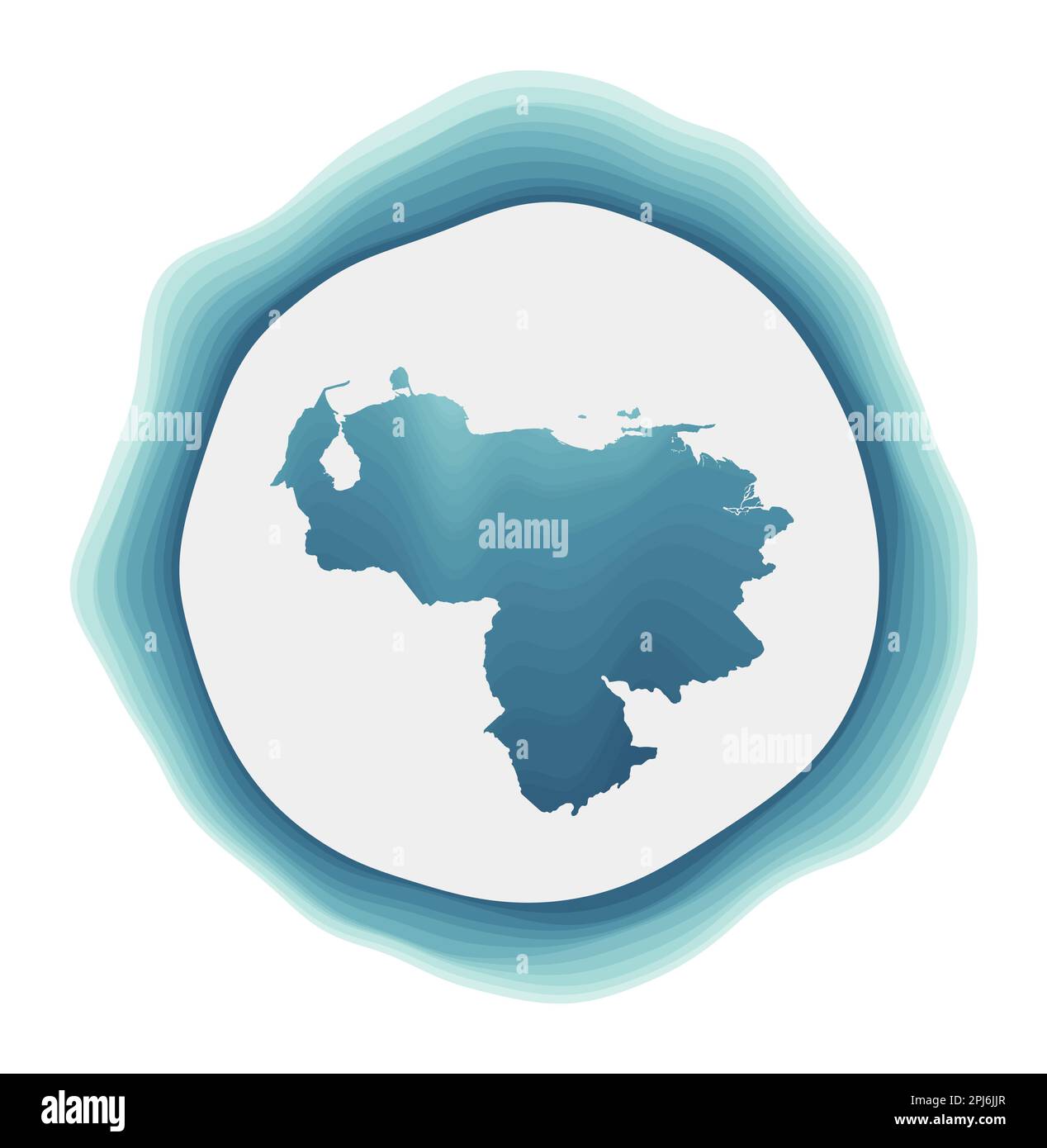 Logo Venezuela. Distintivo del paese. Segno circolare a strati intorno alla forma del confine del Venezuela. Illustrazione vettoriale di tendenza. Illustrazione Vettoriale