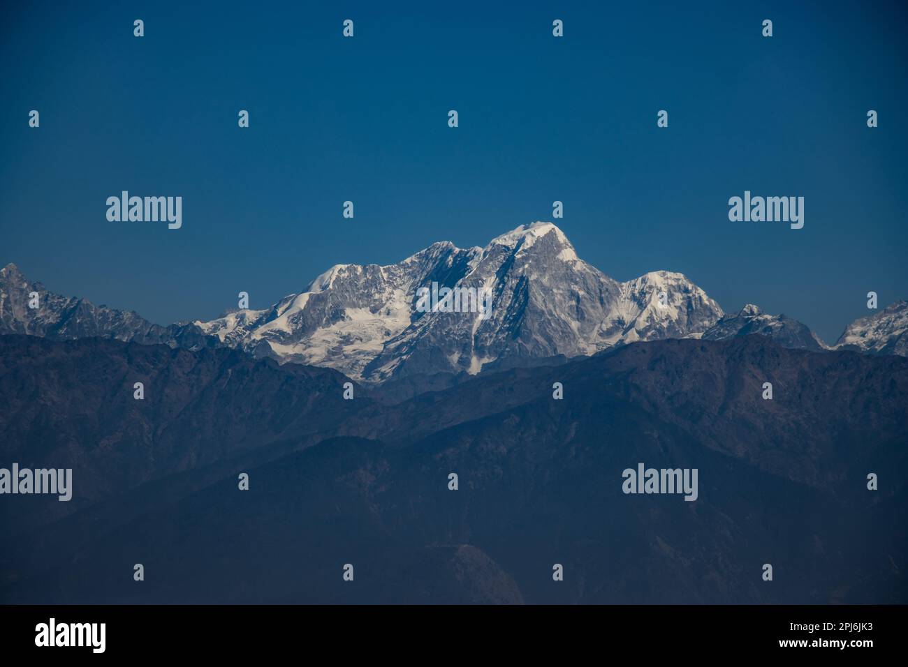 Bella catena montuosa Himalayana Ganesh, Langtang, Everest, Himal visto da Bhotechaur, Nepal Foto Stock