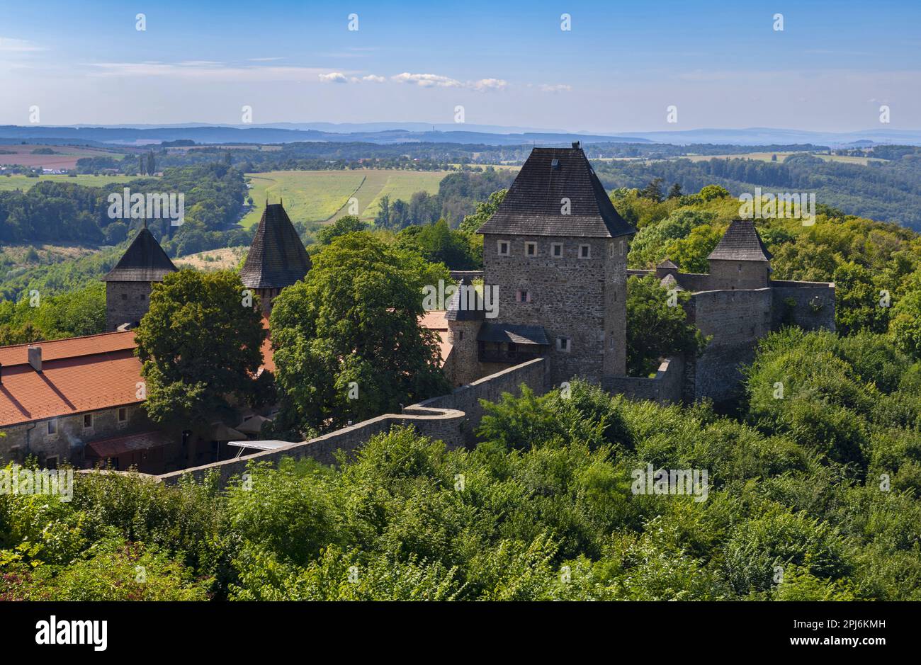 Castello medievale in rovina di Helfštýn in Moravia Foto Stock