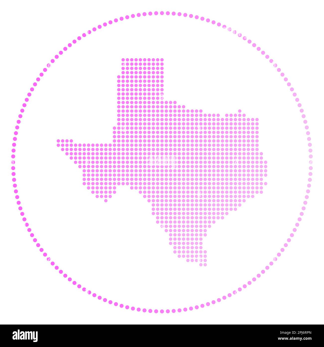 Badge digitale Texas. Mappa tratteggiata del Texas in cerchio. Icona tecnologica dello stato degli Stati Uniti con punti graduati. Incredibile illustrazione vettoriale. Illustrazione Vettoriale
