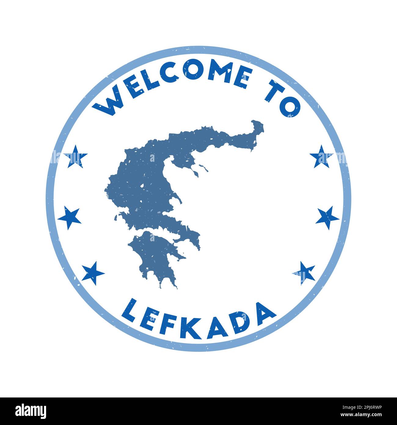 Benvenuto al francobollo Lefkada. Francobollo tondo grunge Island con texture in tema di colore Wing Commander. Sigillo Lefkada geometrico in stile vintage. Illustrazione Vettoriale