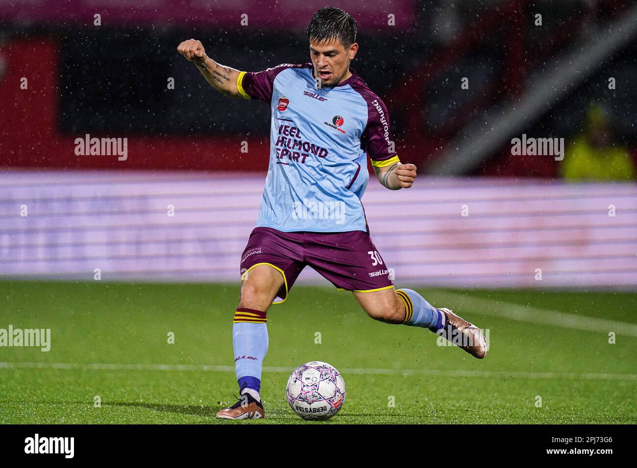 OSS, Paesi Bassi. 31st Mar, 2023. OSS, PAESI BASSI - Marzo 31: Gabriel  Culhaci di Helmond Sport durante la partita olandese di  Keukenkampioendivisie tra TOP Oss e Helmond Sport al Frans Heesen