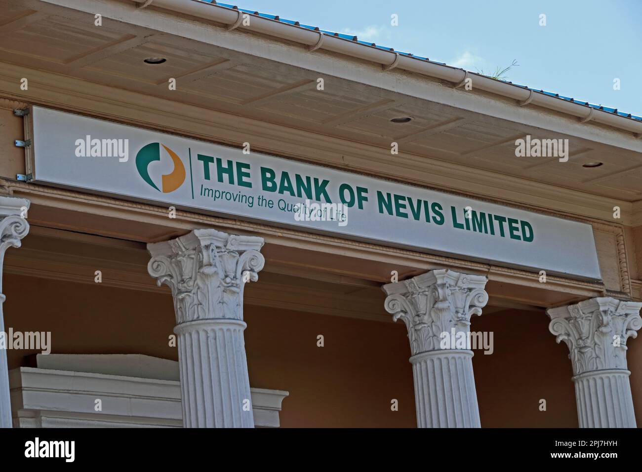 Firma sulla Bank of Nevis Limited Foto Stock