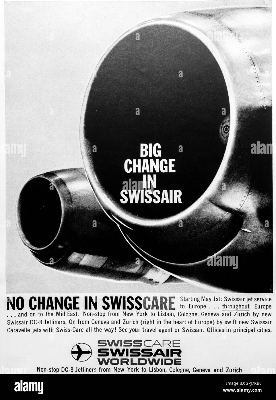 Pubblicità Swissair SwissCare su una rivista NatGeo, novembre 1959 Foto Stock