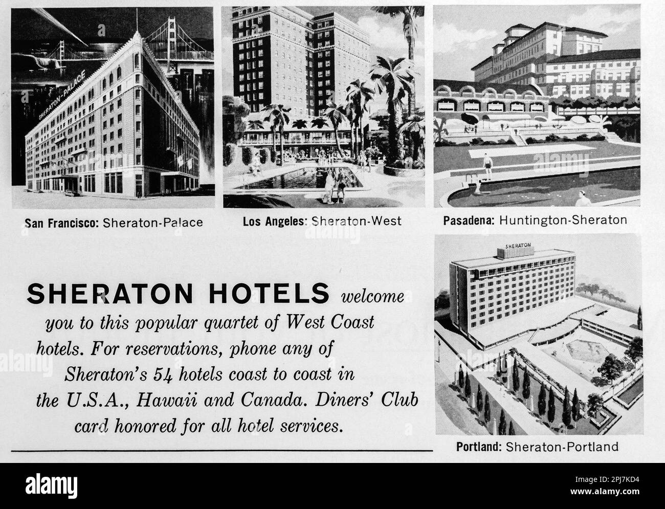 Gli hotel Sheraton West Coast California pubblicano in una rivista NatGeo, novembre 1959 Foto Stock