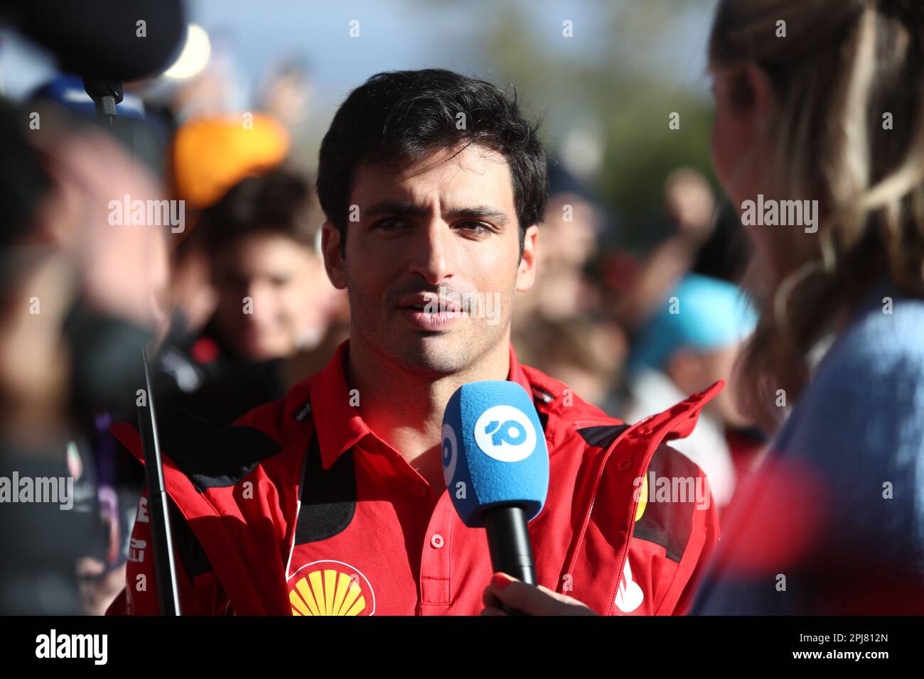 Albert Park, Melbourne, Victoria, Australia. 01st Apr, 2023. FIA Formula One World Championship 2023 - Formula uno Rolex Australian Grand Prix - Carlos Sainz Jr. Di Spagna Racing per la Scuderia Ferrari parla ai media durante il FIA Formula One World Championship 2023-Image Credit: brett keating/Alamy Live News Foto Stock