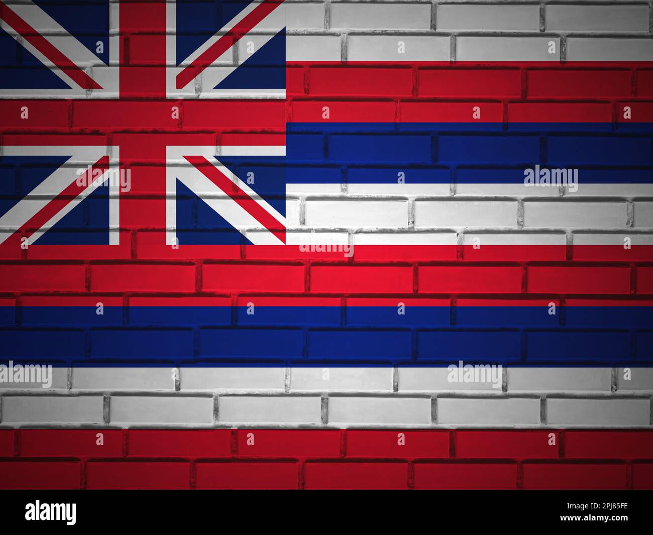 Muro di mattoni sfondo bandiera stato Hawaii. illustrazione 3d. Foto Stock