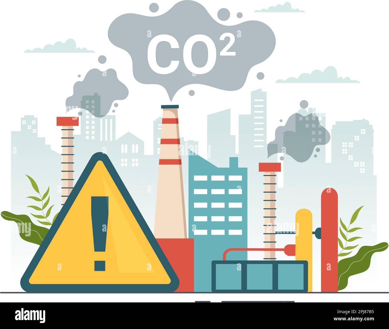 Anidride carbonica o CO2 Illustrazione per salvare il pianeta Terra dai cambiamenti climatici come risultato dell'inquinamento di fabbrica e veicolo nei modelli disegnati a mano Illustrazione Vettoriale