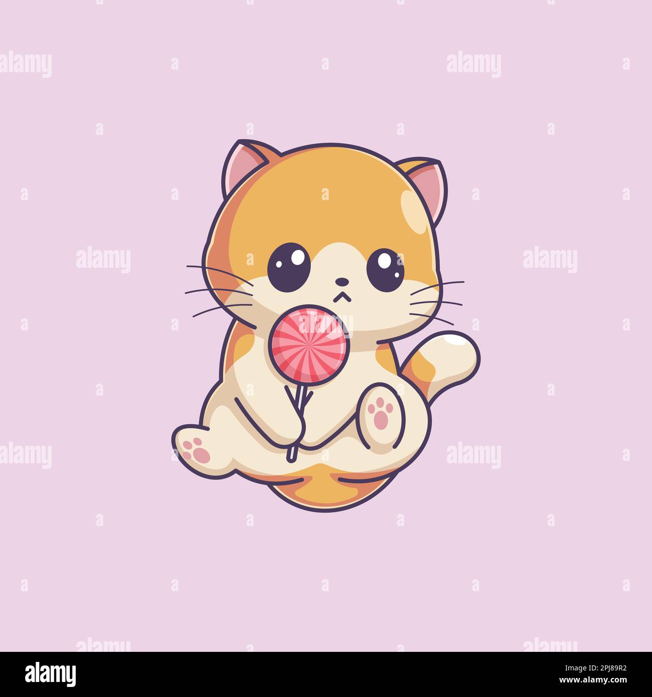Gattino carino che tiene un lollipop Illustrazione Vettoriale