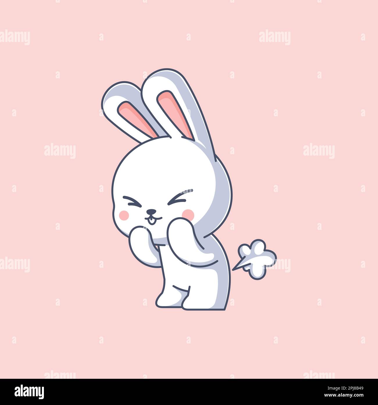 Carino coniglietto farting cartone animato design Illustrazione Vettoriale