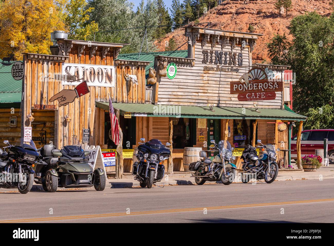 Hulett città con Wild West Saloons, Wyoming, Stati Uniti d'America Foto Stock