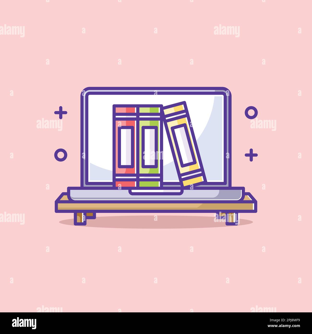 Carino notebook sul tavolo con libro Illustrazione Vettoriale