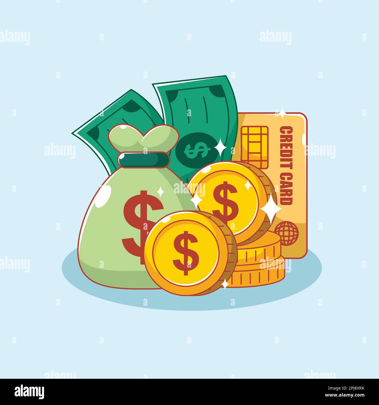 Borsa con carta di credito e monete Illustrazione Vettoriale