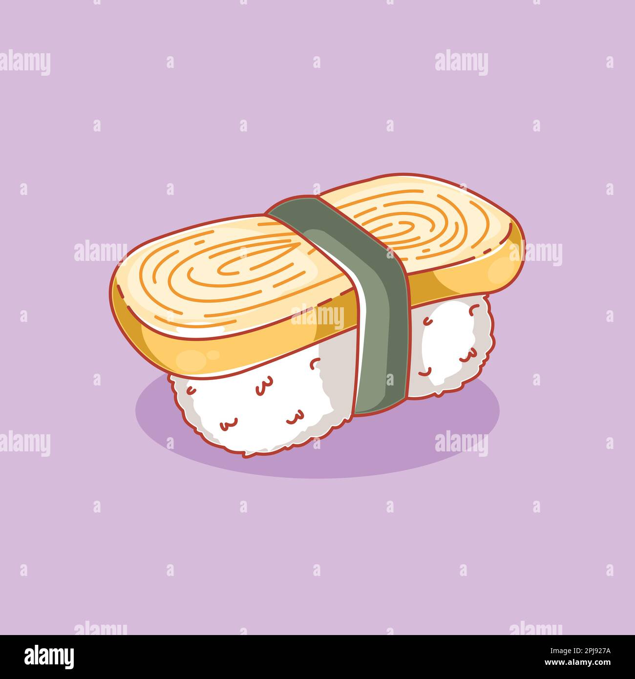 Design tamagoyaki nigiri in stile cartoon carino Illustrazione Vettoriale