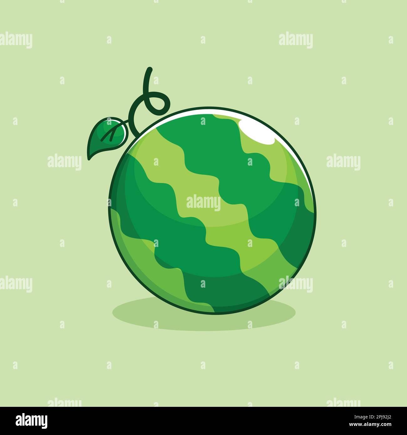 Design di cocomero in stile cartoon su sfondo verde Illustrazione Vettoriale