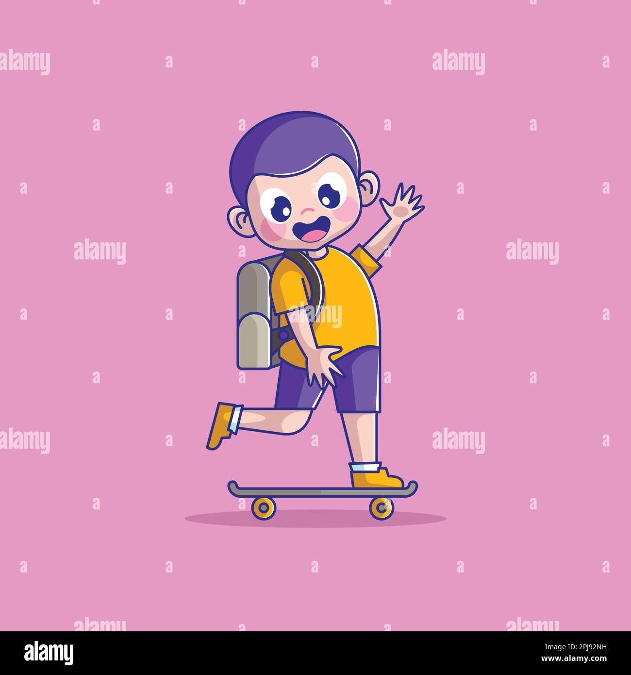 Simpatico giovane uomo che gioca a skateboard Illustrazione Vettoriale