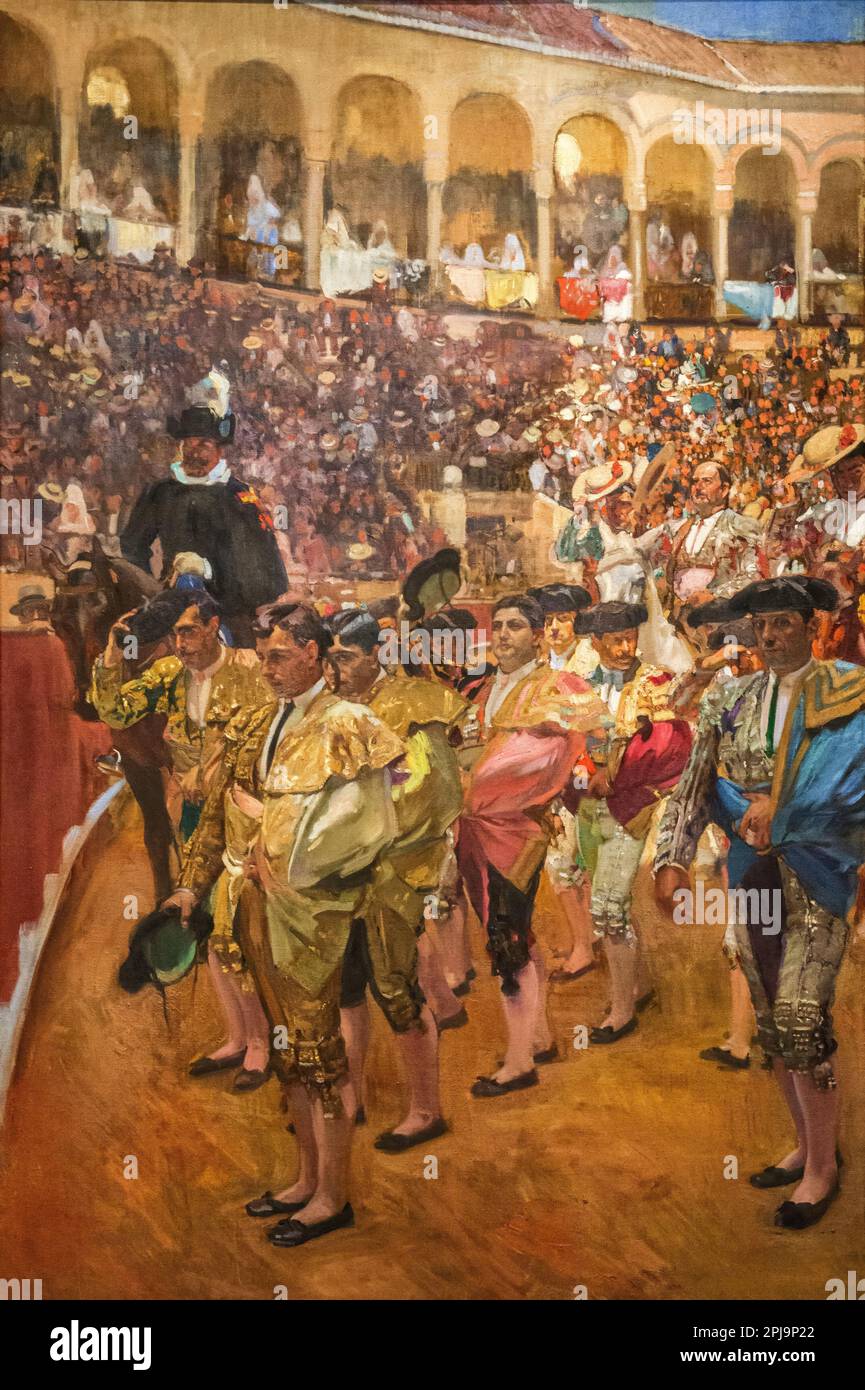 Joaquín Sorolla/Siviglia. Los toreros. Serie: Visión de España, 1915. Óleo sobre lienzo, 351 cm x 231 cm. MUSEO: SOCIETÀ ISPANICA D'AMERICA, NUEVA YORK, USA. Foto Stock