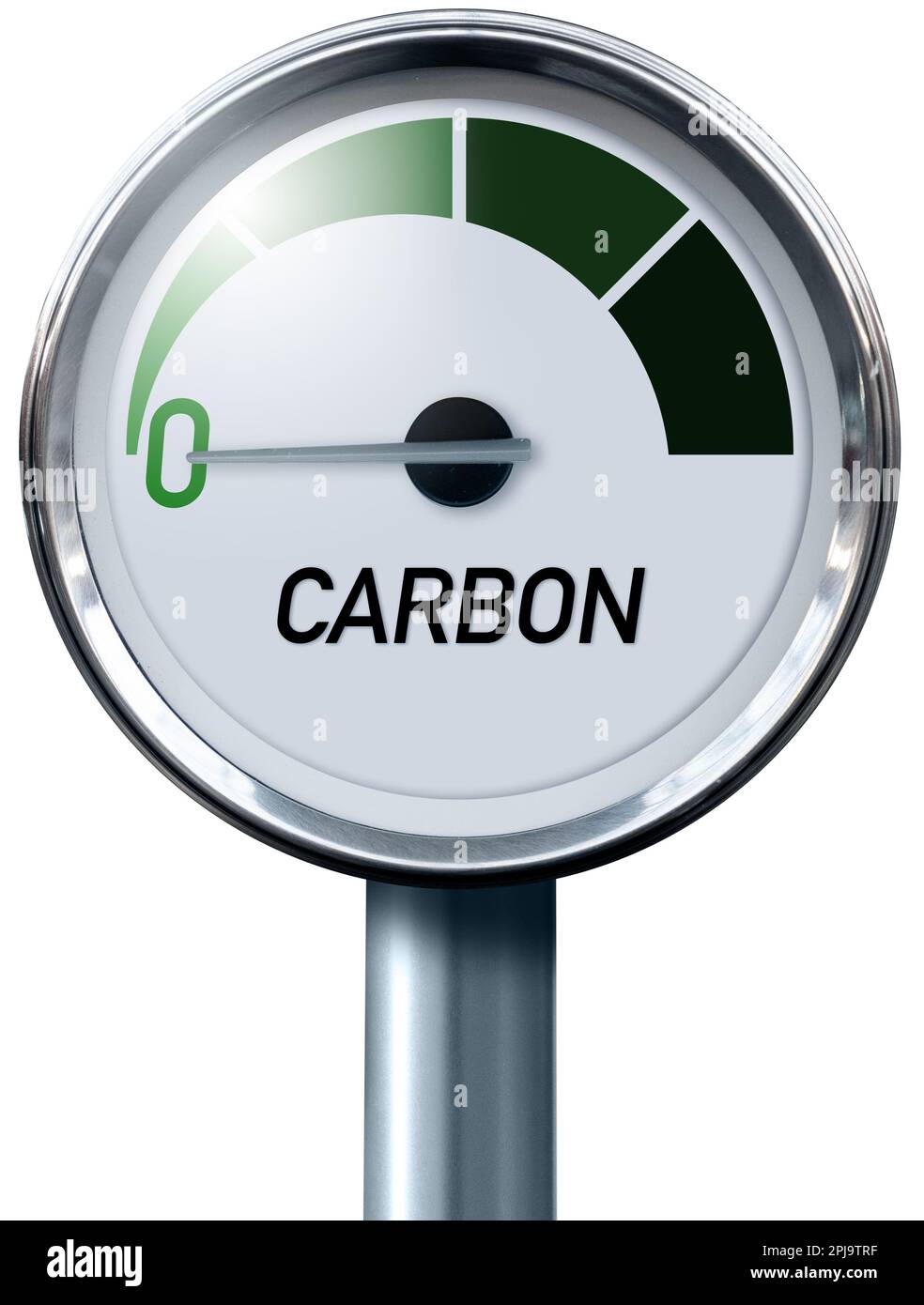Calibro con iscrizione IN CARBONIO. La freccia punta a zero. Concetto di neutralità del carbonio. Foto di alta qualità Foto Stock