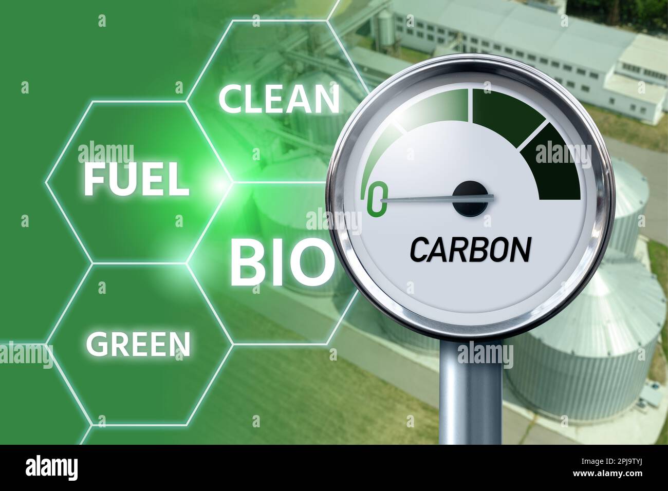 Concetto di decarbonizzazione del carburante biologico a emissioni di carbonio neutre. Foto di alta qualità Foto Stock
