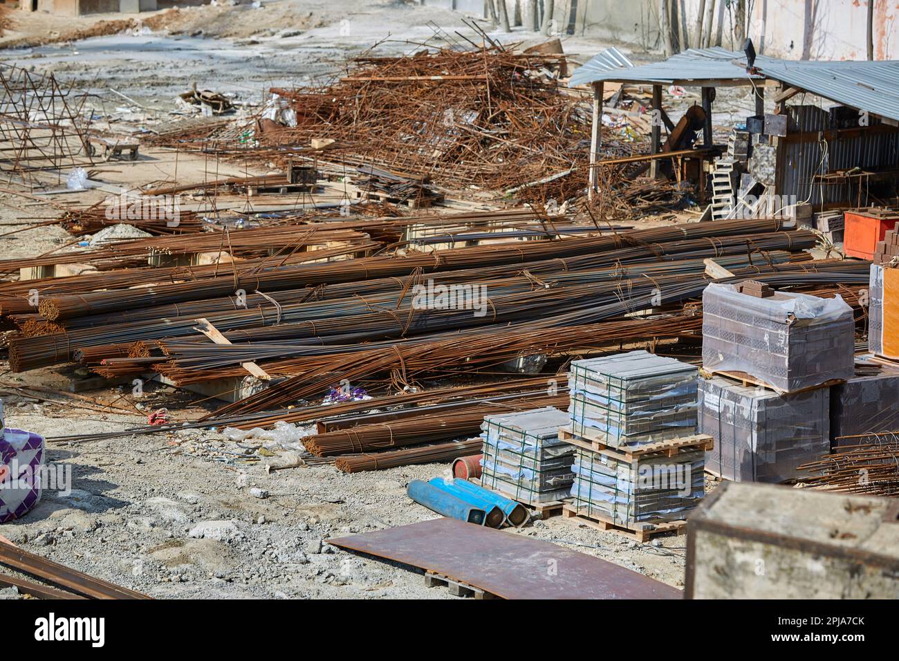 rinforzo in acciaio nel cantiere Foto Stock