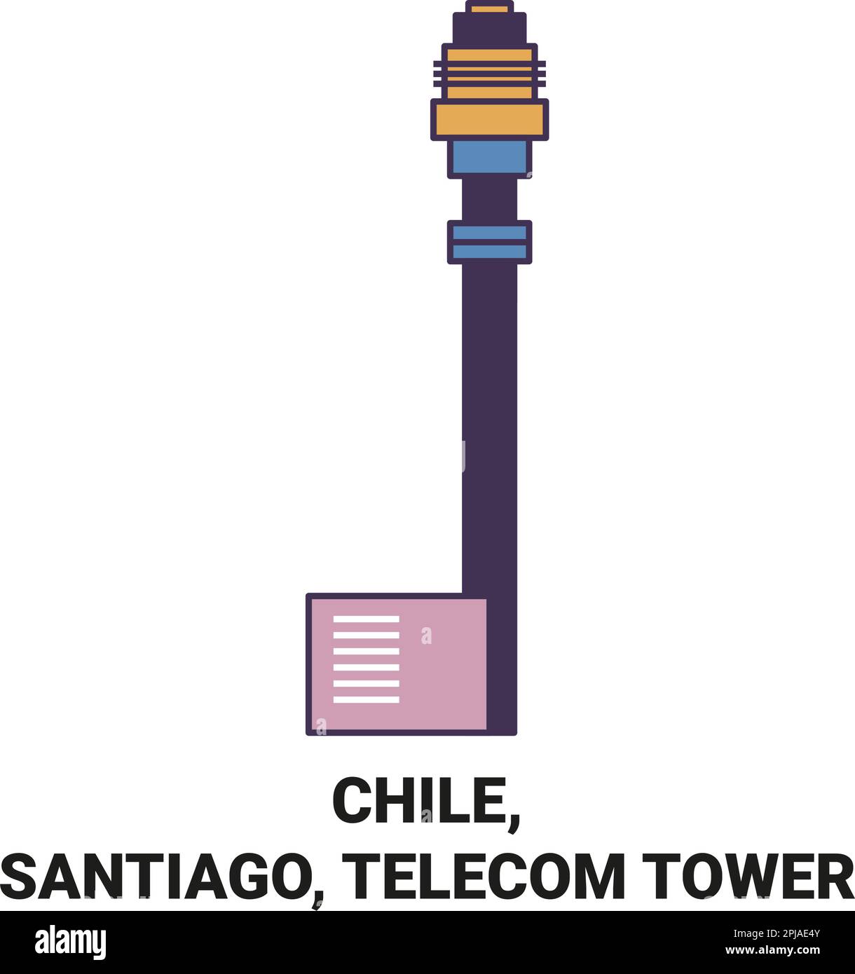 Cile, Santiago, Telecom Tower viaggio punto di riferimento vettore illustrazione Illustrazione Vettoriale