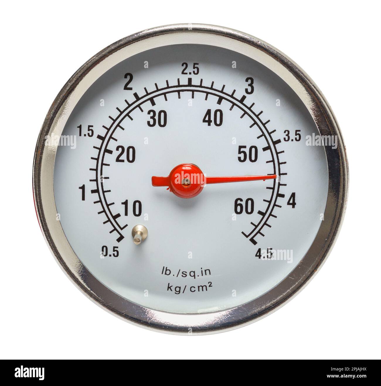 Foratura del misuratore della pressione dell'aria sul bianco. Foto Stock