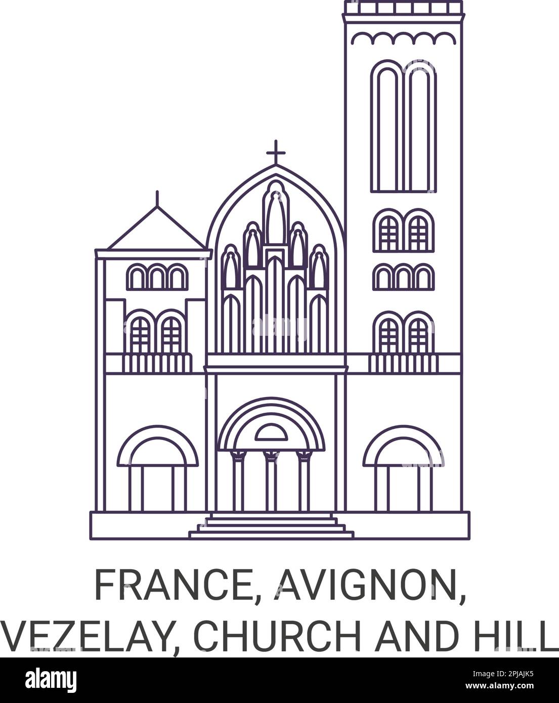 Francia, Avignone, Vezelay, Chiesa e Hill viaggio punto di riferimento vettore illustrazione Illustrazione Vettoriale