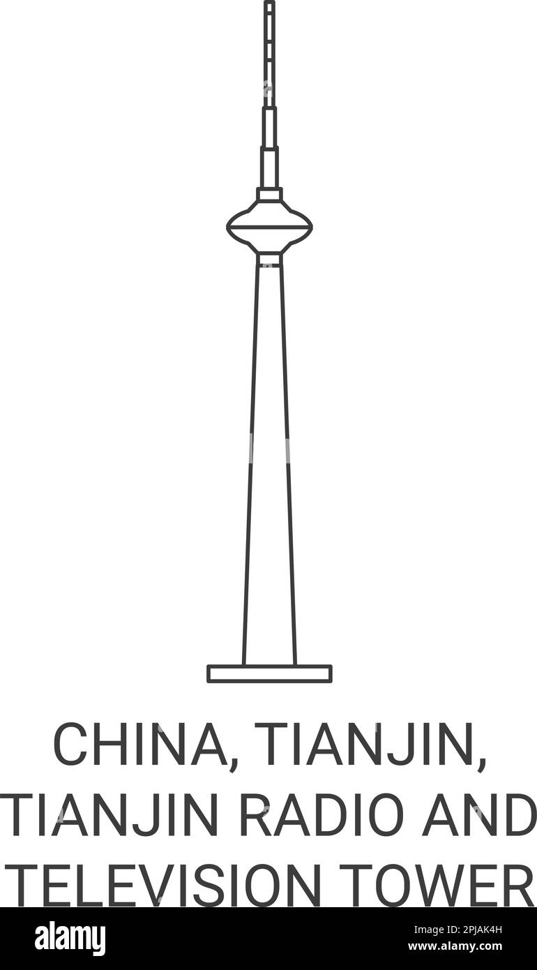 Cina, Tianjin, Tianjin radio e Torre televisiva viaggio punto di riferimento vettore illustrazione Illustrazione Vettoriale