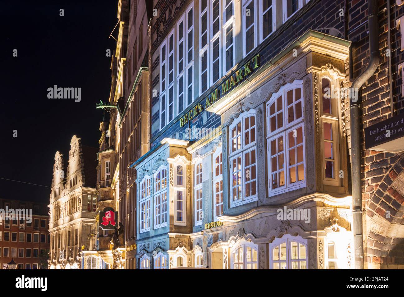 Brema: Square Markt, ristorante all'aperto Beck's am Markt a Brema, Germania Foto Stock