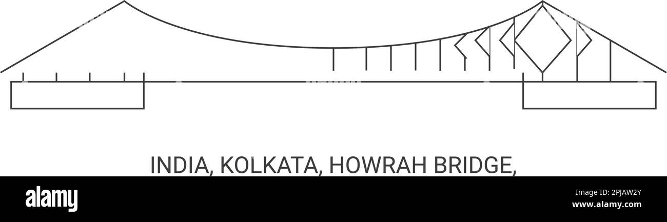 India, Kolkata, Howrah Bridge, viaggio punto di riferimento vettore illustrazione Illustrazione Vettoriale