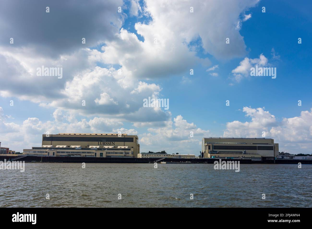 Brema: FR. Lürssen Werft cantiere, fiume Weser a Brema, Germania Foto Stock