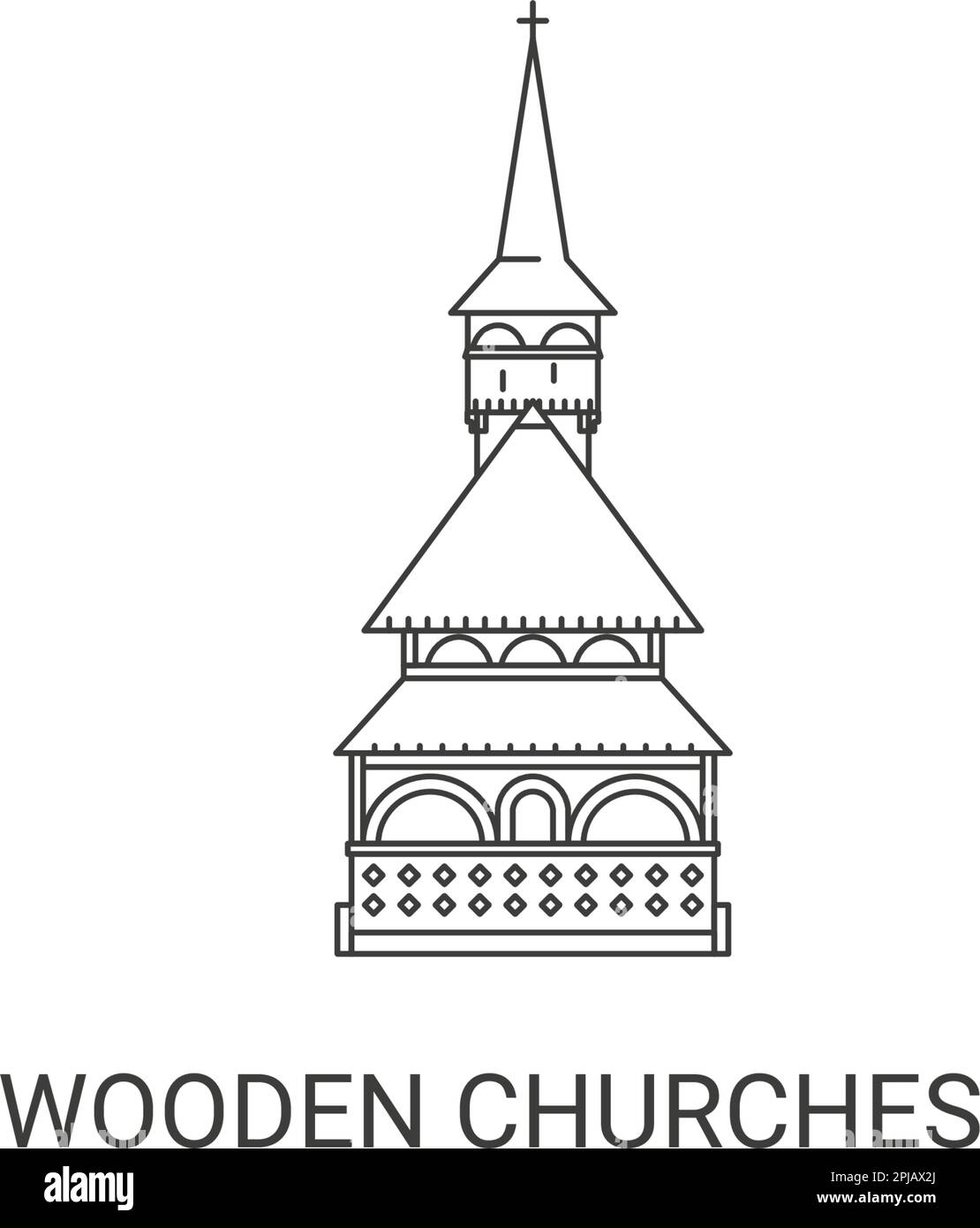 Romania, Chiese di legno viaggio punto di riferimento vettore illustrazione Illustrazione Vettoriale