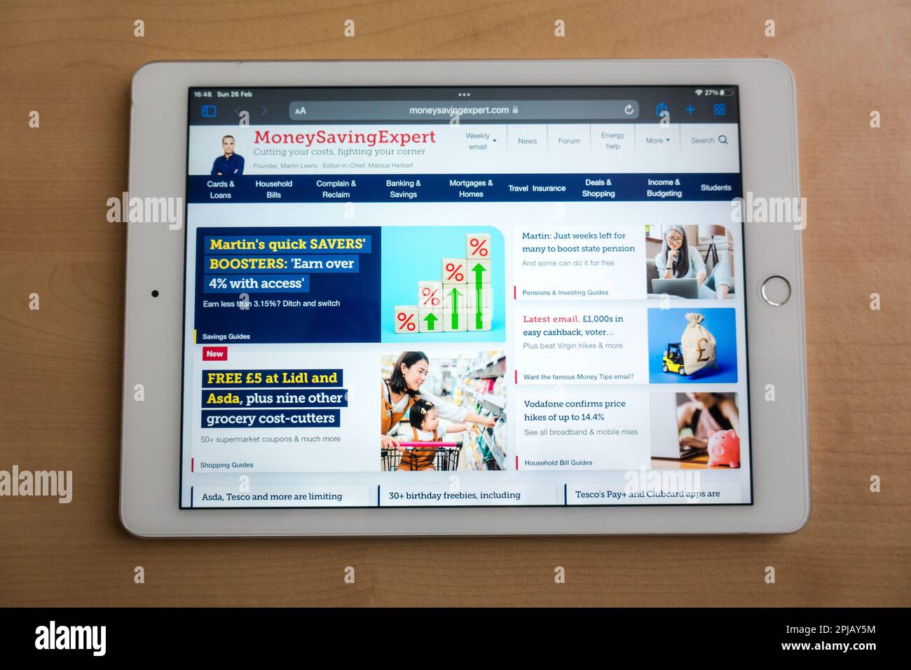Sito Web MSE Expert per risparmiare denaro su un iPad Foto Stock