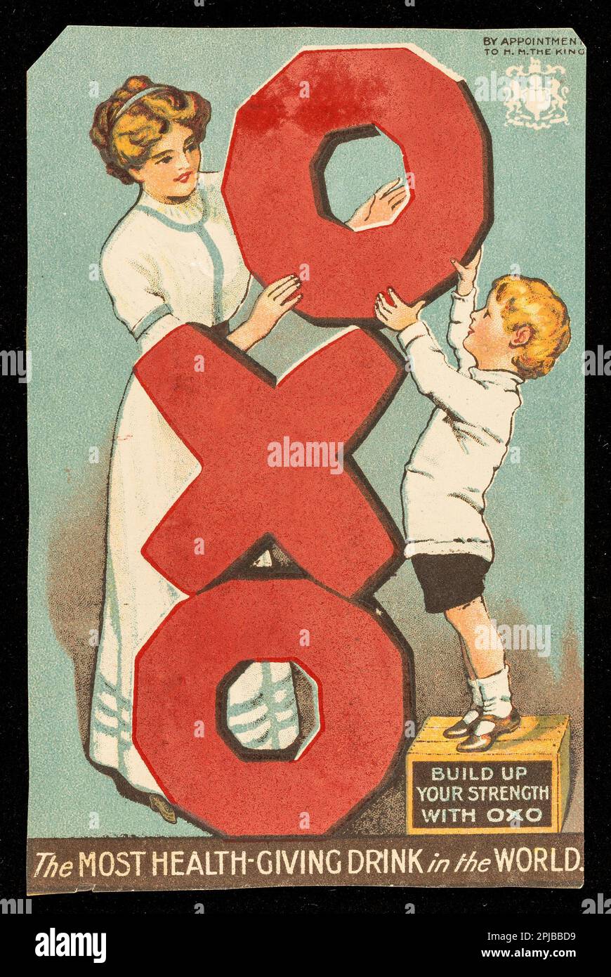 Oxo la più salute che dà la bevanda nel mondo, costruisca la vostra resistenza con oxo, pubblicità vintage c1900 Foto Stock