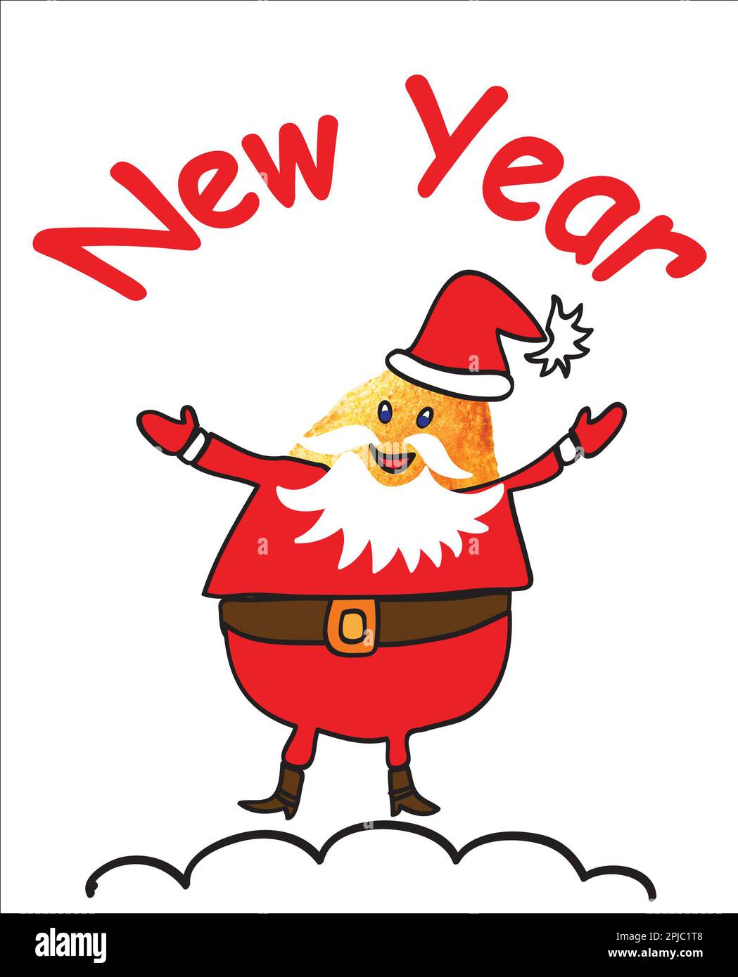 Buon biglietto di auguri per il nuovo anno e patatine in abiti babbo natale Foto Stock