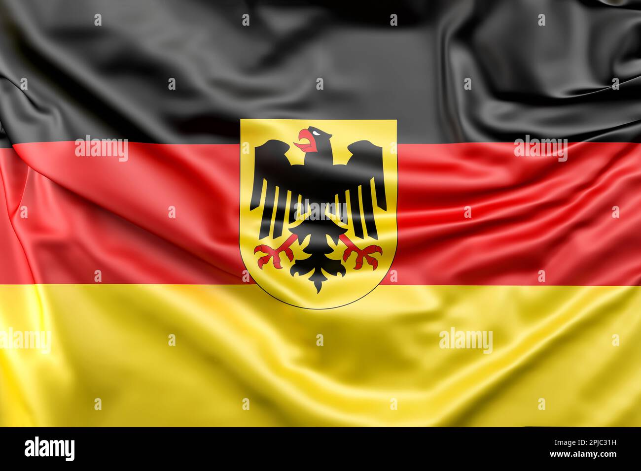 Bandiera della Germania con stemma. Rendering 3D Foto Stock