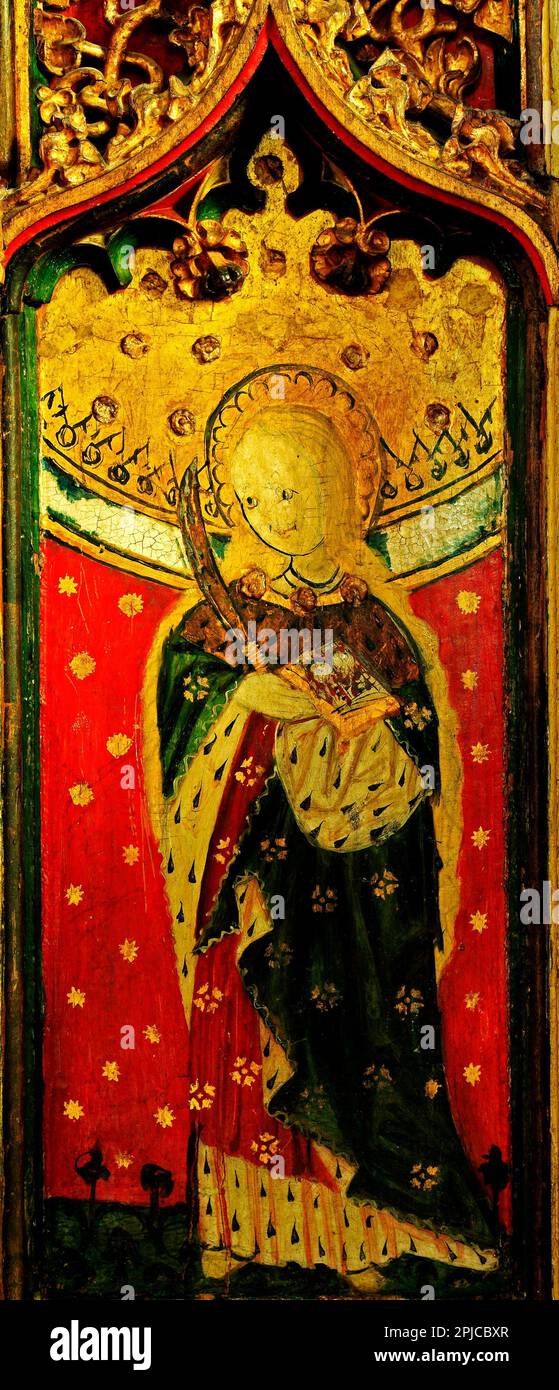 Eye Church, Suffolk, St. Lucy, tardo 15th ° secolo Rood screen painting, Inghilterra, Regno Unito Foto Stock