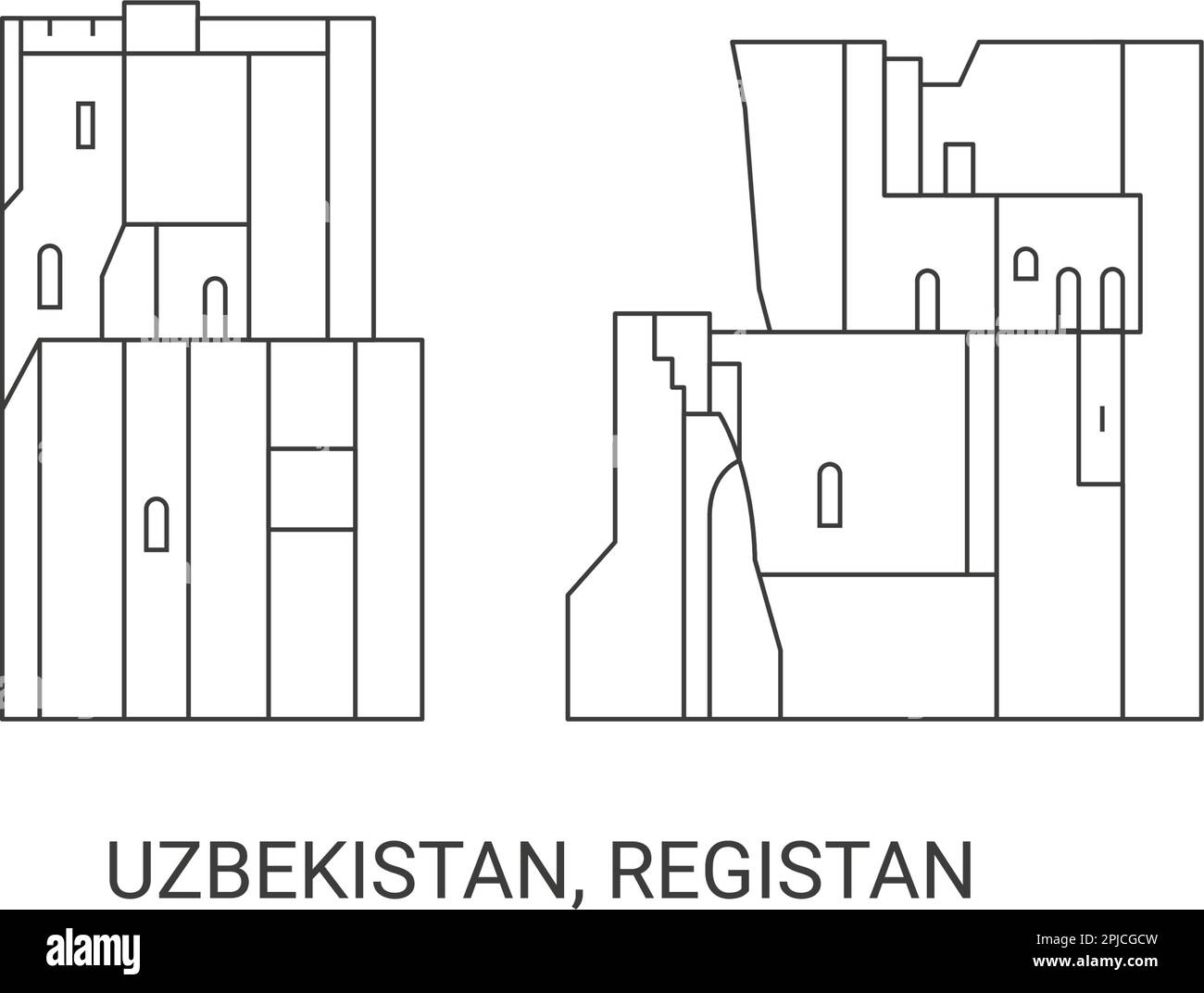 Uzbekistan, Registan, disegno vettoriale di riferimento di viaggio Illustrazione Vettoriale