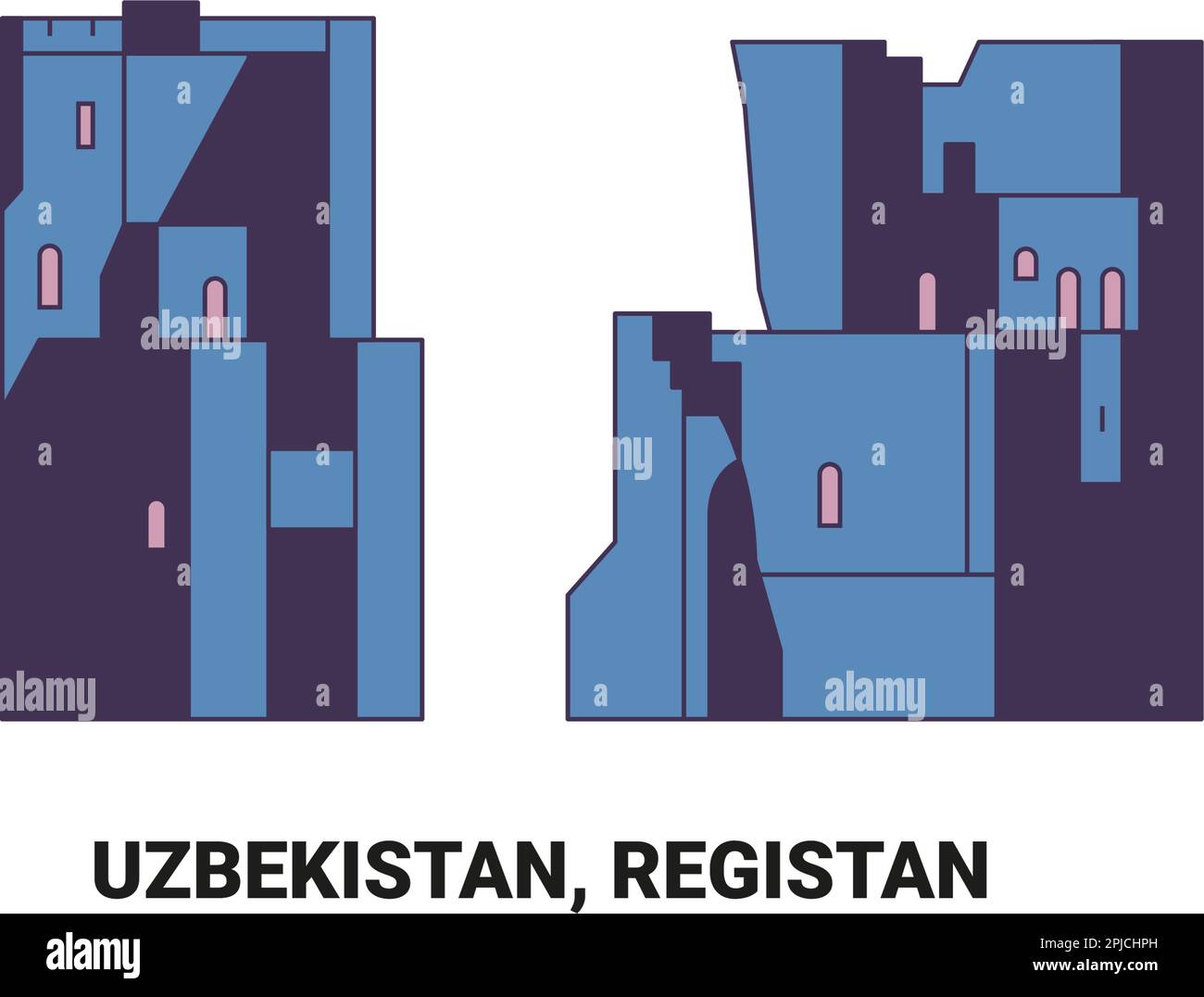 Uzbekistan, Registan, disegno vettoriale di riferimento di viaggio Illustrazione Vettoriale