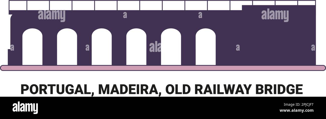 Portogallo, Madeira, Vecchio ponte ferroviario viaggio punto di riferimento vettoriale illustrazione Illustrazione Vettoriale