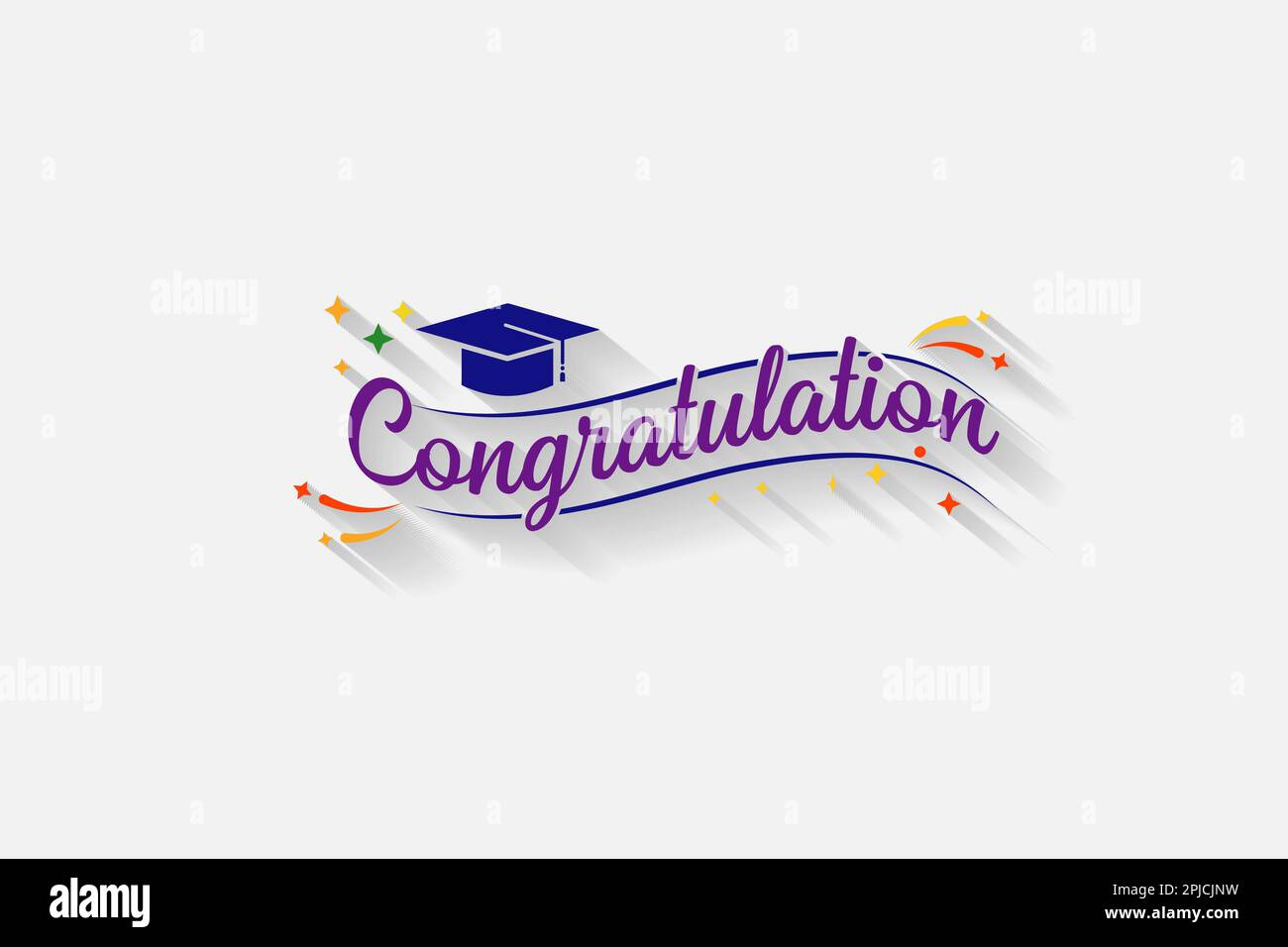 Congratulazioni! cartello di saluto per la festa di laurea. Classe di 2023. Disegno tipografico vettoriale per cerimonia di conferimento, biglietto d'invito, banner. Grad Illustrazione Vettoriale