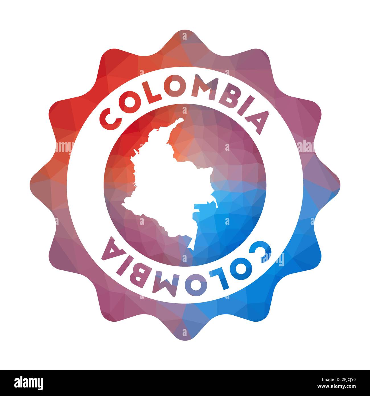 Logo Colombia basso in polietilene. Colorato logo da viaggio del paese in stile geometrico. Illustrazione Vettoriale