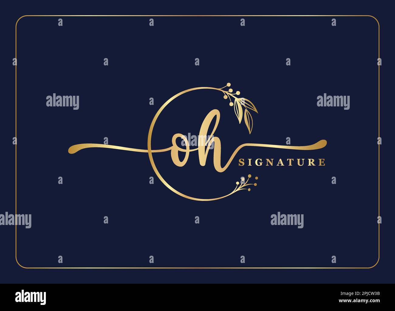 Lussuoso oro firma iniziale logo OH design isolato foglia e fiore Illustrazione Vettoriale