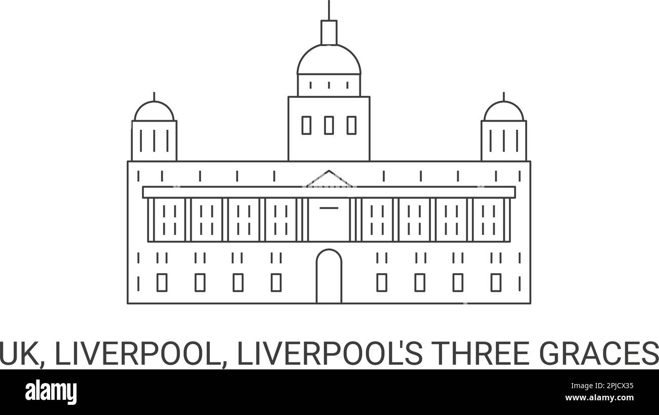 Inghilterra, Liverpool, le tre grazie di Liverpool, illustrazione vettoriale di riferimento di viaggio Illustrazione Vettoriale