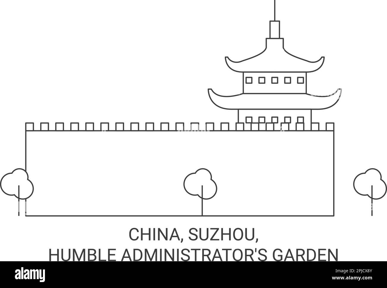 Cina, Suzhou, Humble Administrator's Garden viaggio punto di riferimento vettore illustrazione Illustrazione Vettoriale