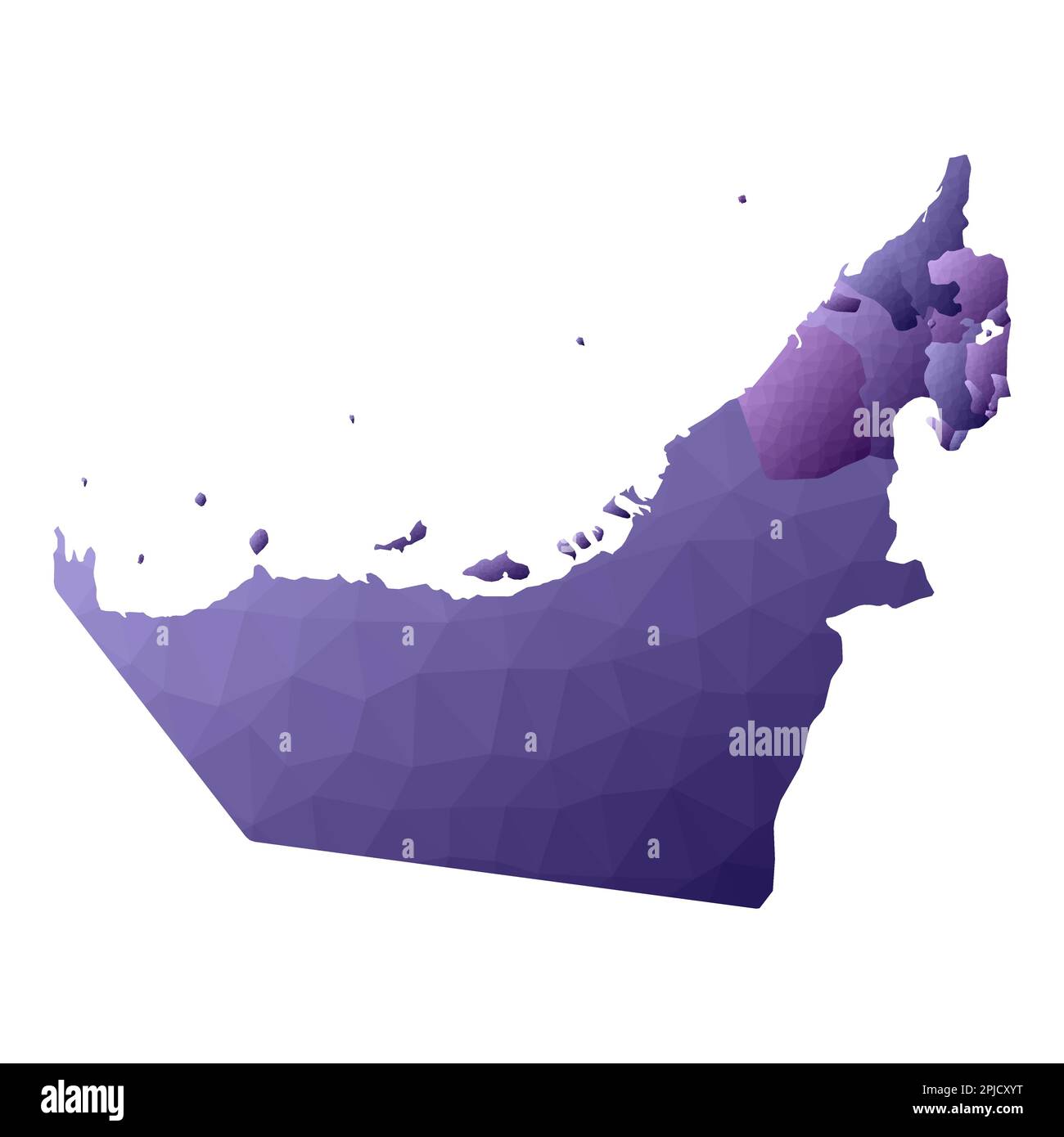 Mappa degli Emirati Arabi Uniti. Profilo del paese in stile geometrico. Interessante illustrazione vettoriale viola. Illustrazione Vettoriale